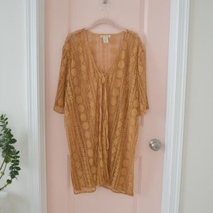 EUC! Mustard Yellow Floral Crochet Cardigan